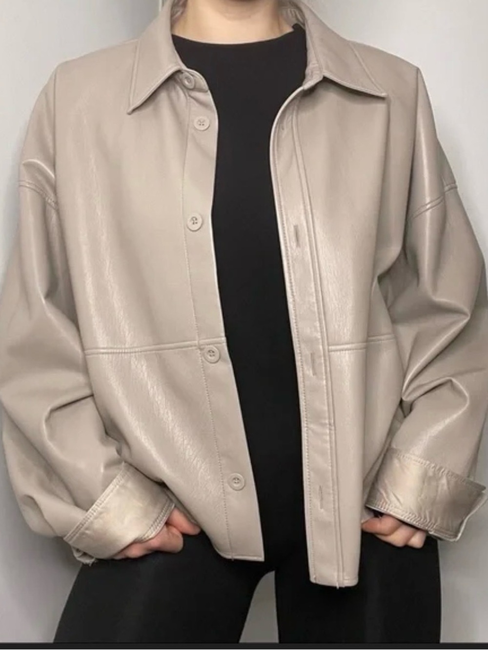 Aritzia Oversized Faux Leather Jacket - Light Cream